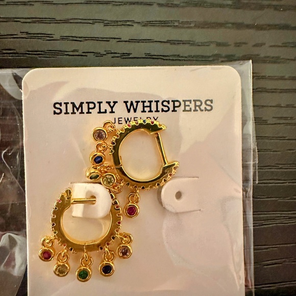 Simply Whispers Delicate Rainbow Gem Huggies with Dangling Gemstones New - Picture 3 of 3